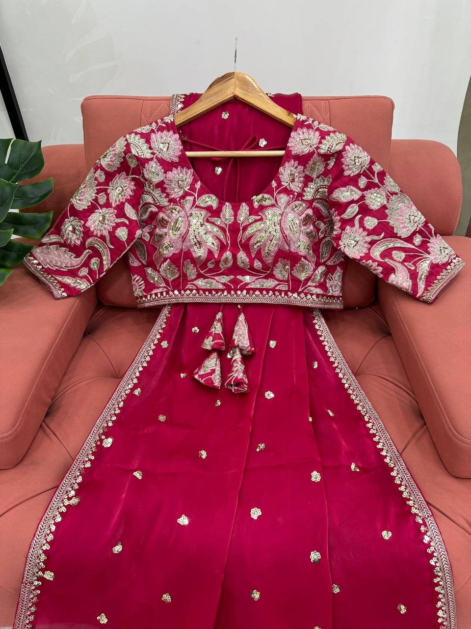 Rose Red Jimmy Chu Sequince Work Saree