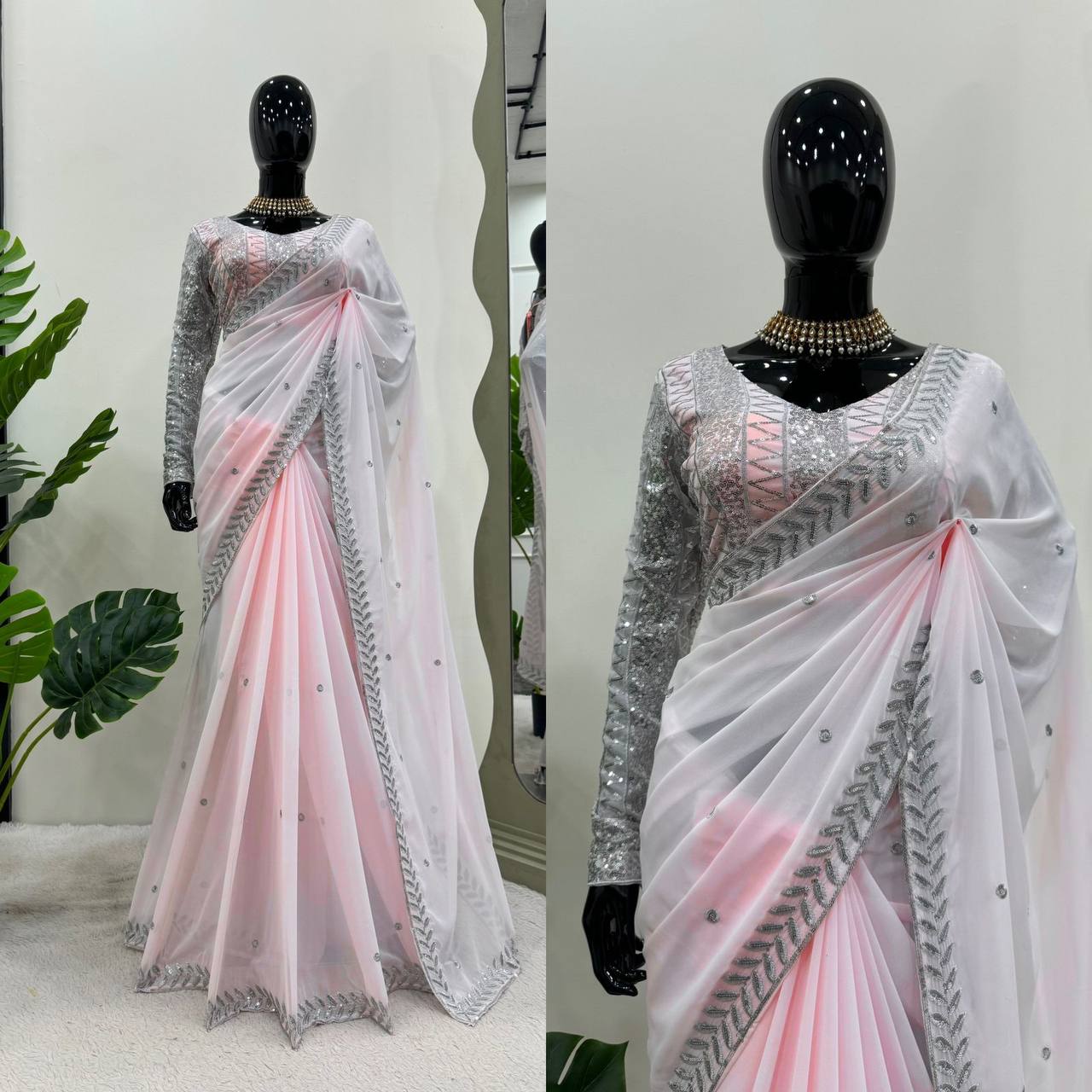 Baby Pink Faux Georgette Saree