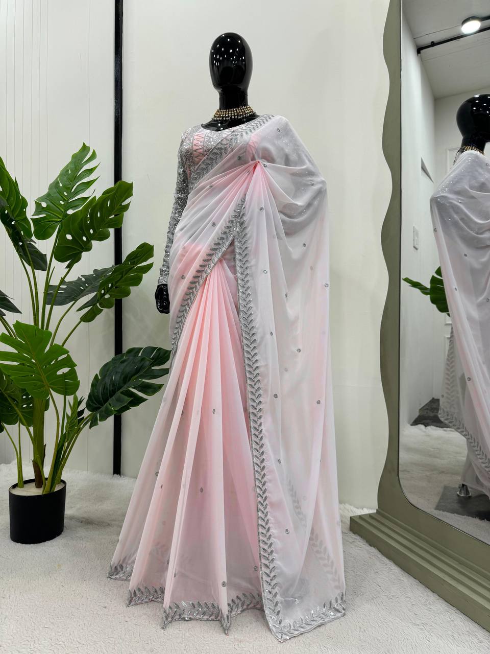 Baby Pink Faux Georgette Saree