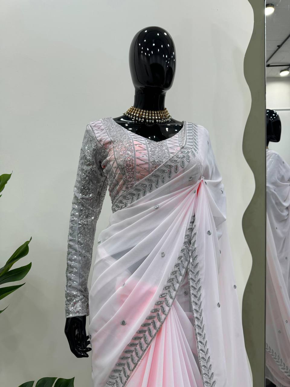 Baby Pink Faux Georgette Saree