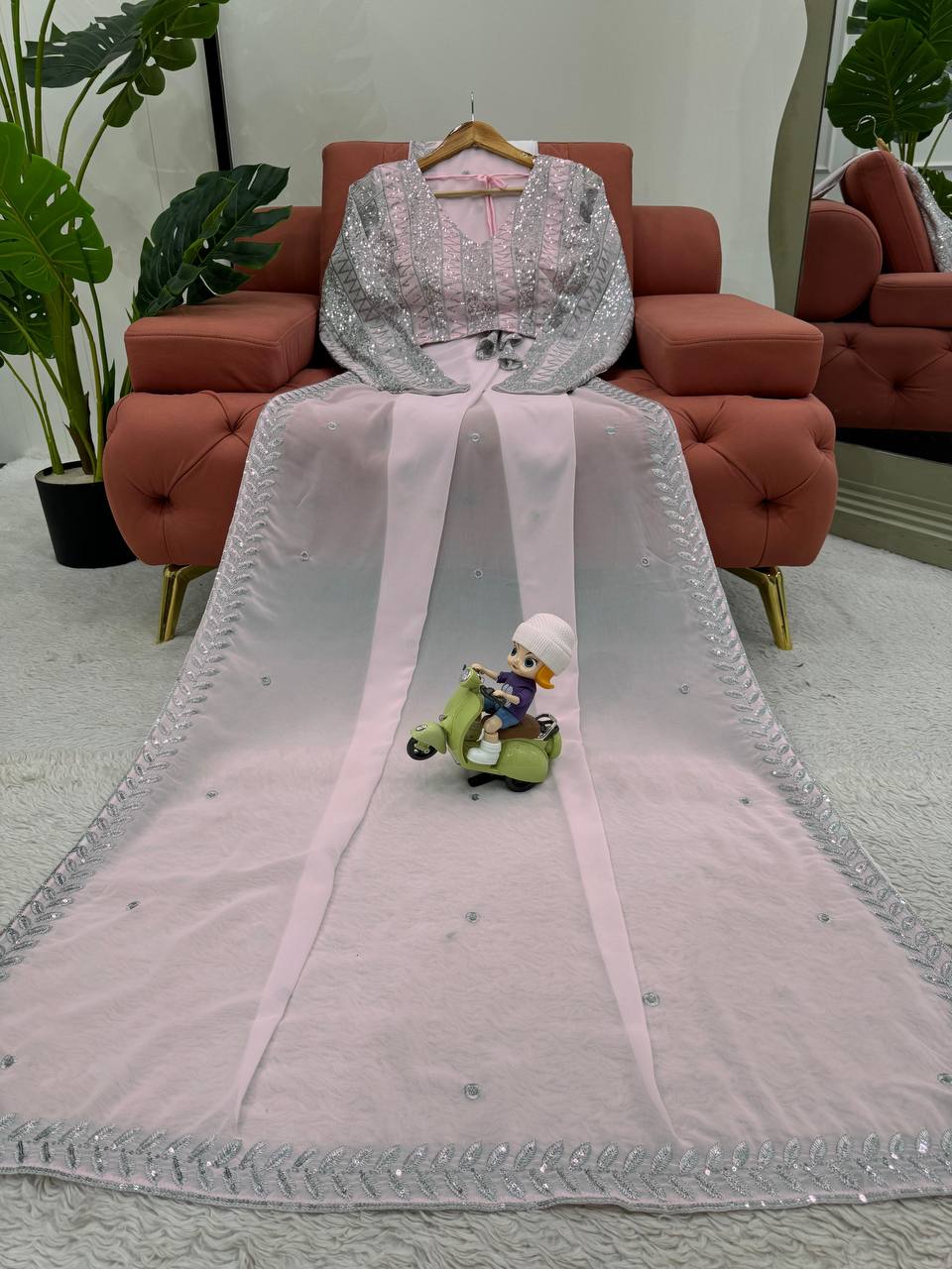 Baby Pink Faux Georgette Saree