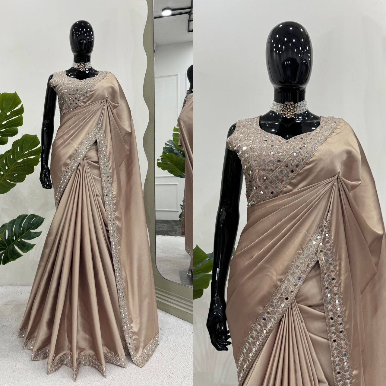 Steal Cream Japan Satin Silk Saree