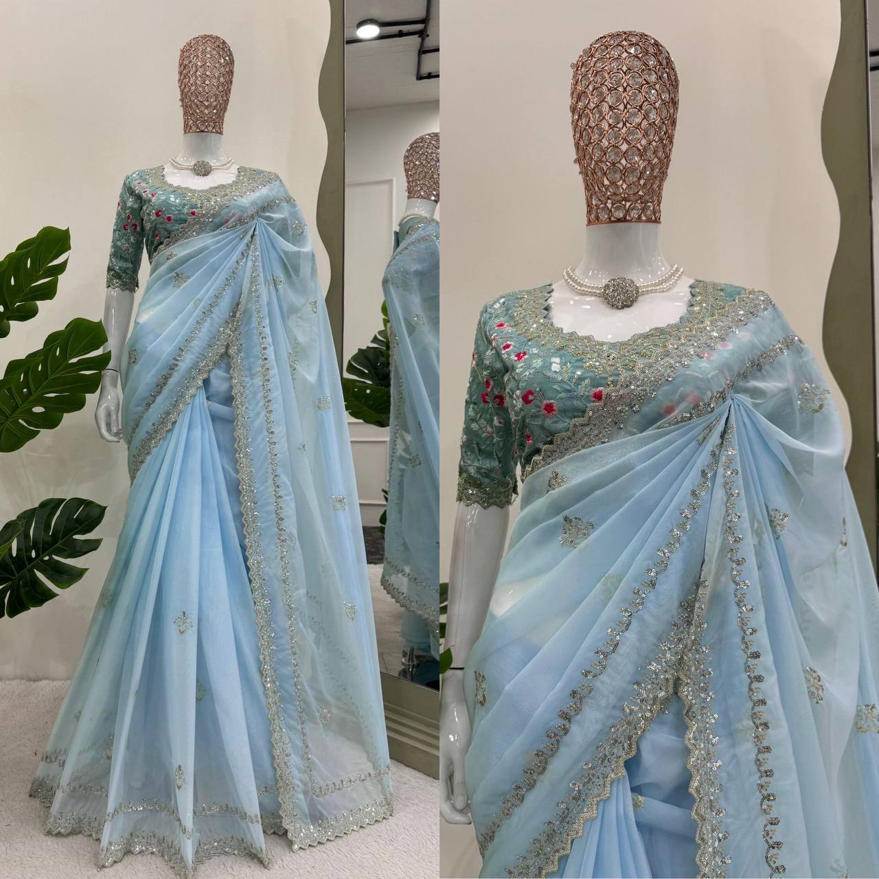 Sky Blue Tibby Silk Saree