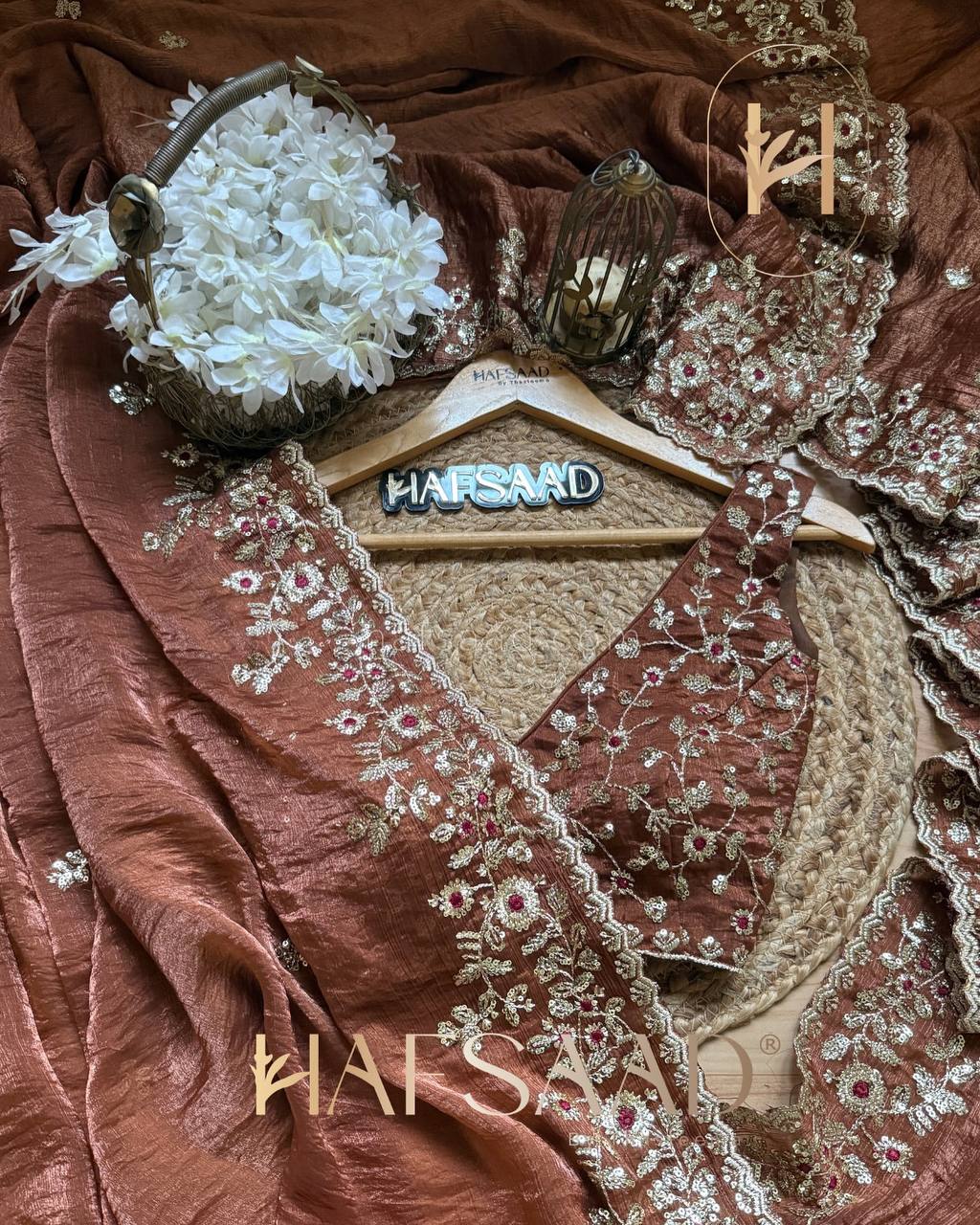 Brown Frendy Chiffon Sequins Embroidery Work Saree