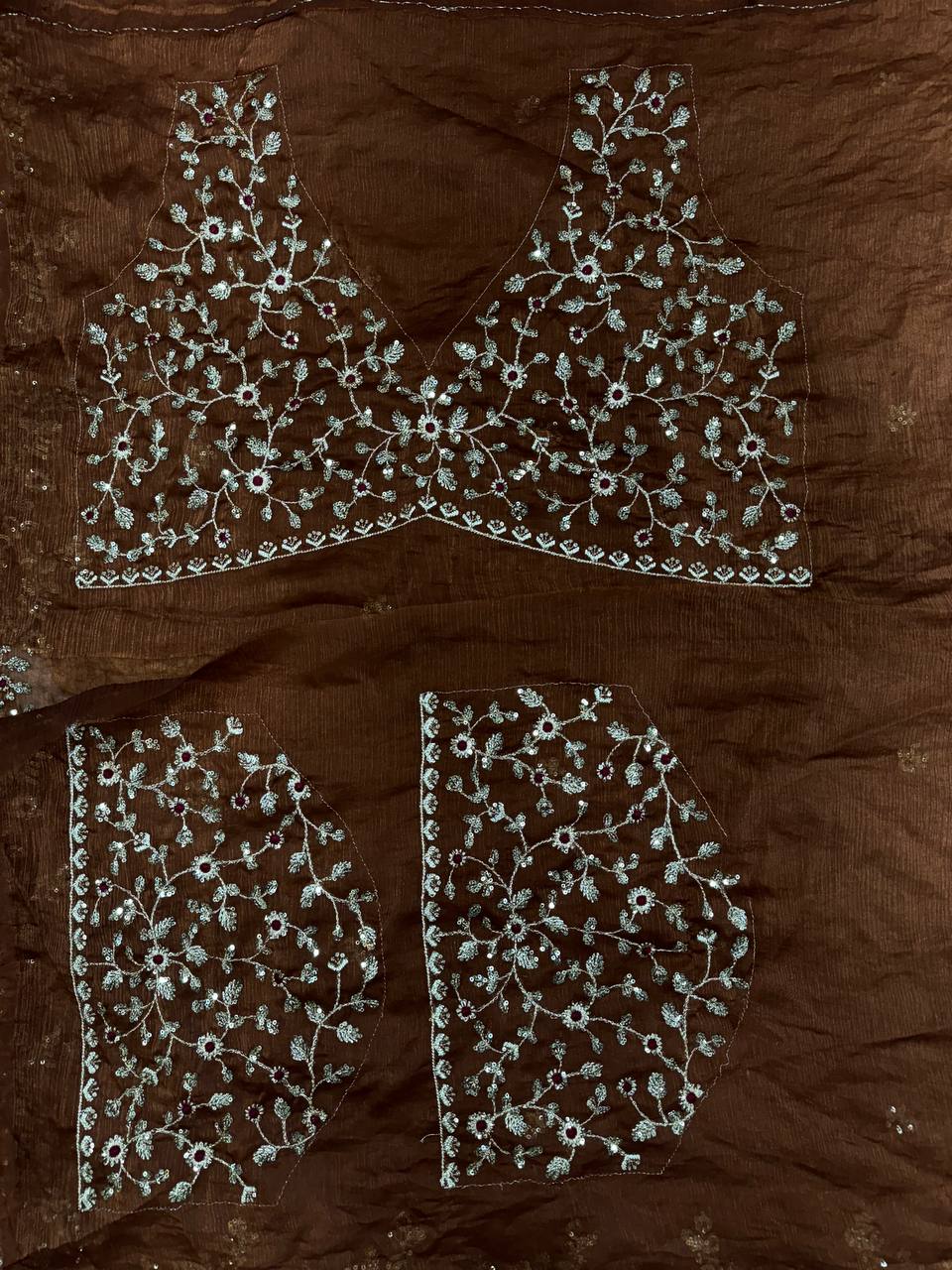Brown Frendy Chiffon Sequins Embroidery Work Saree