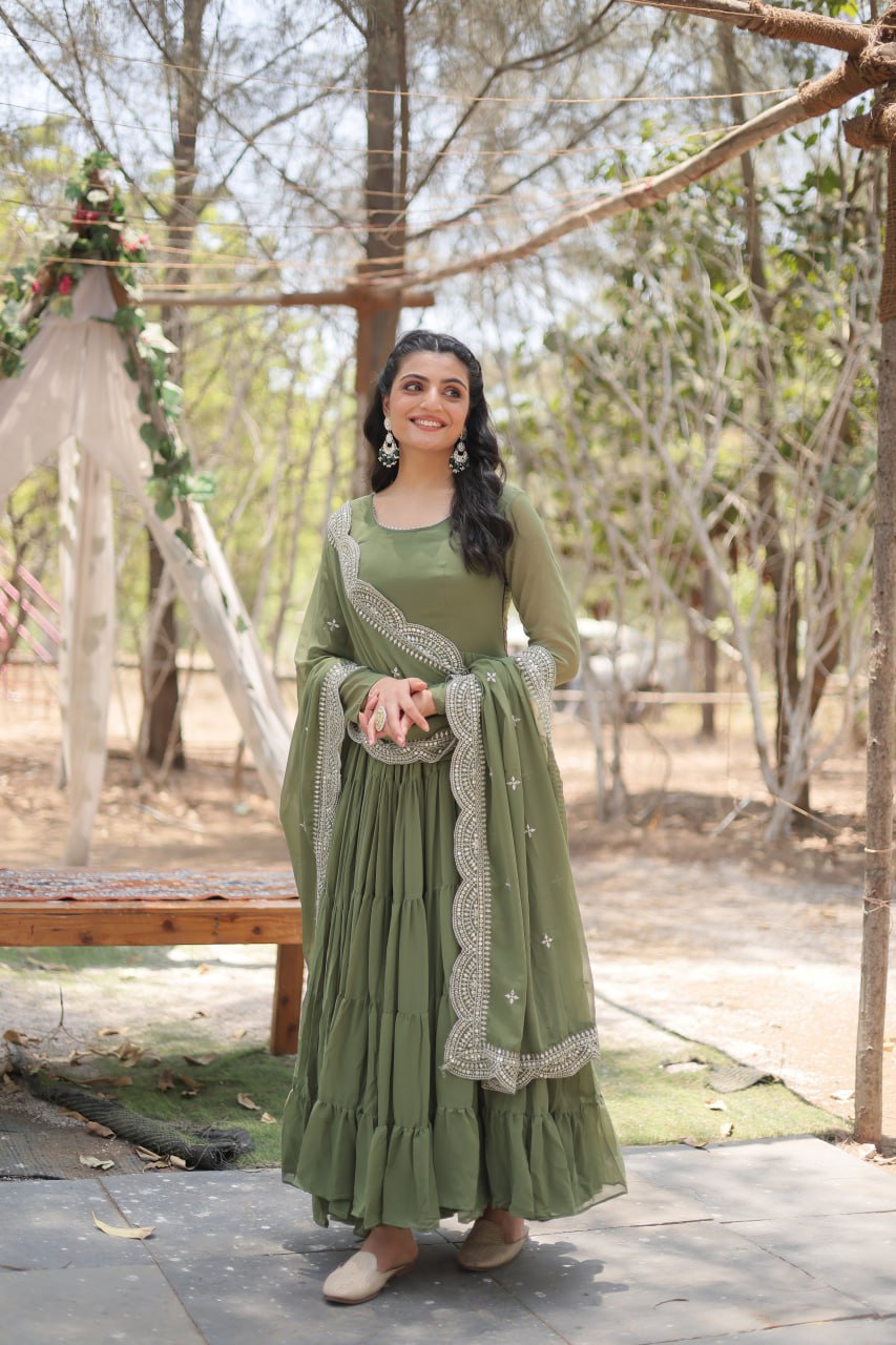 Designer Maroon Faux Georgette Gown With Dupatta