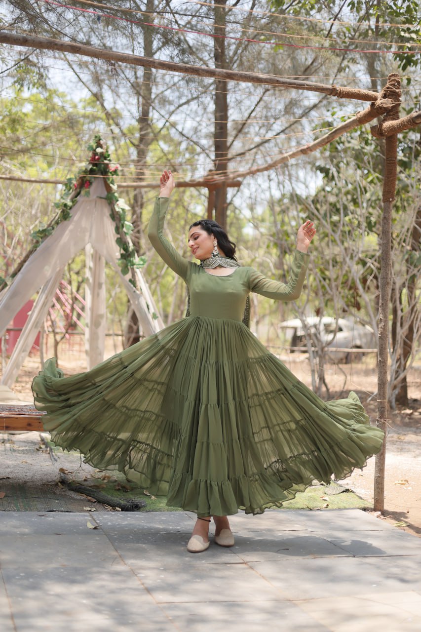 Designer Maroon Faux Georgette Gown With Dupatta