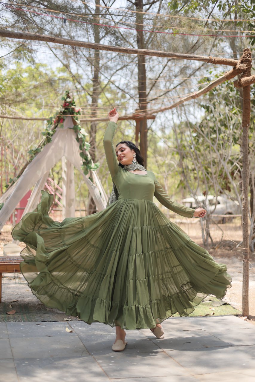 Designer Maroon Faux Georgette Gown With Dupatta