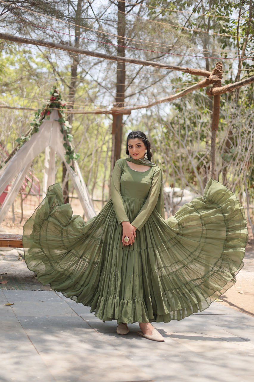 Designer Maroon Faux Georgette Gown With Dupatta