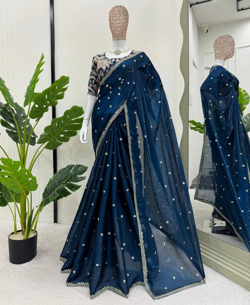 Dark Blue JImmy Chu Sequnce Work Saree