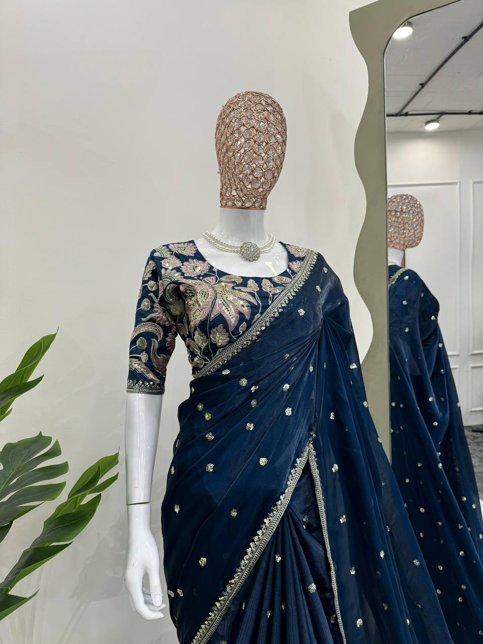 Dark Blue JImmy Chu Sequnce Work Saree