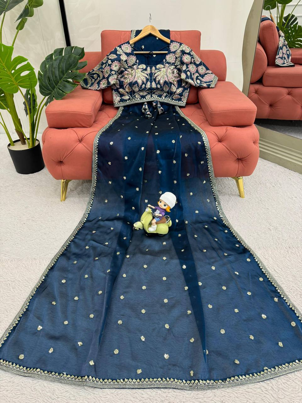 Dark Blue JImmy Chu Sequnce Work Saree