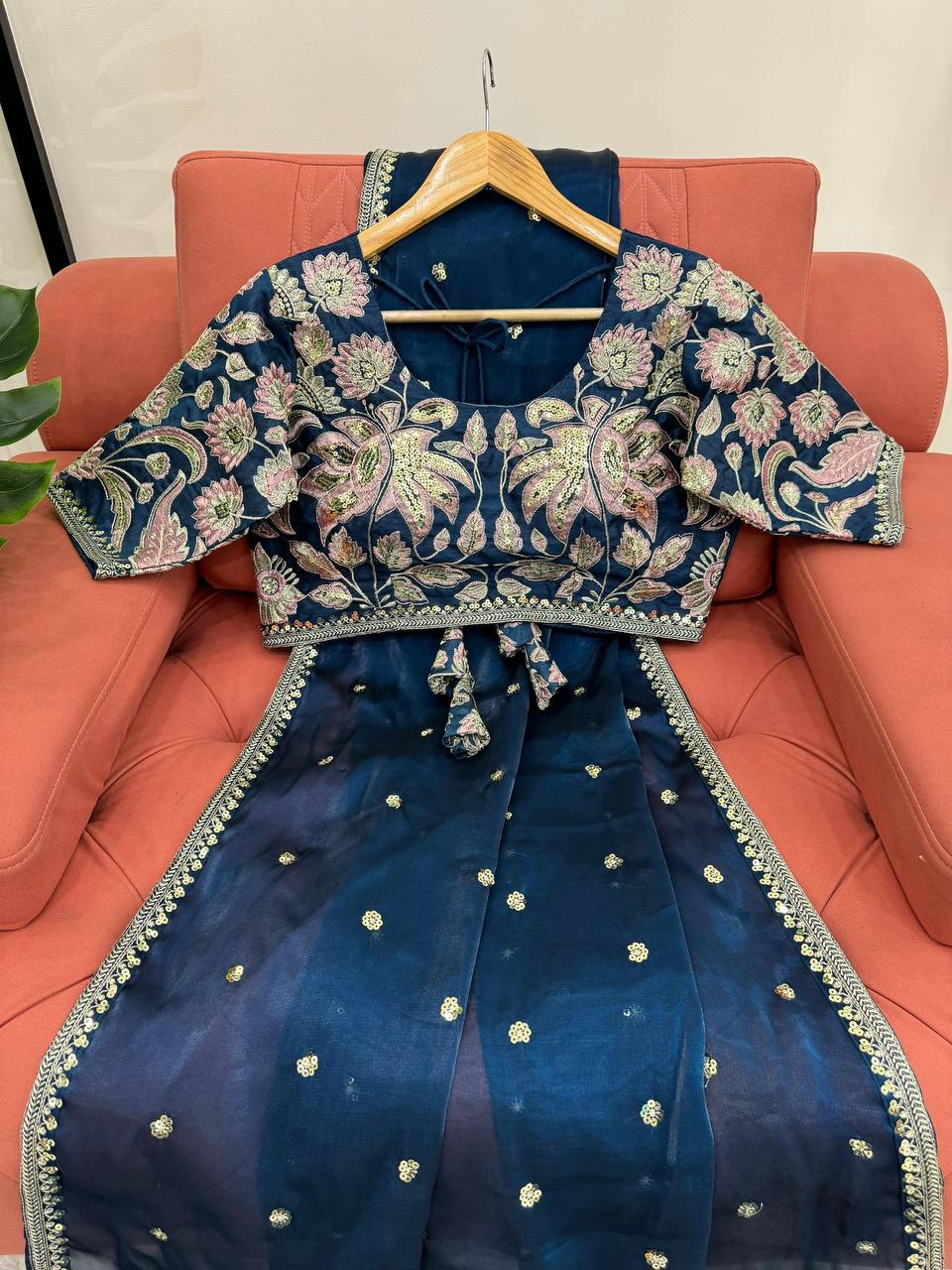 Dark Blue JImmy Chu Sequnce Work Saree