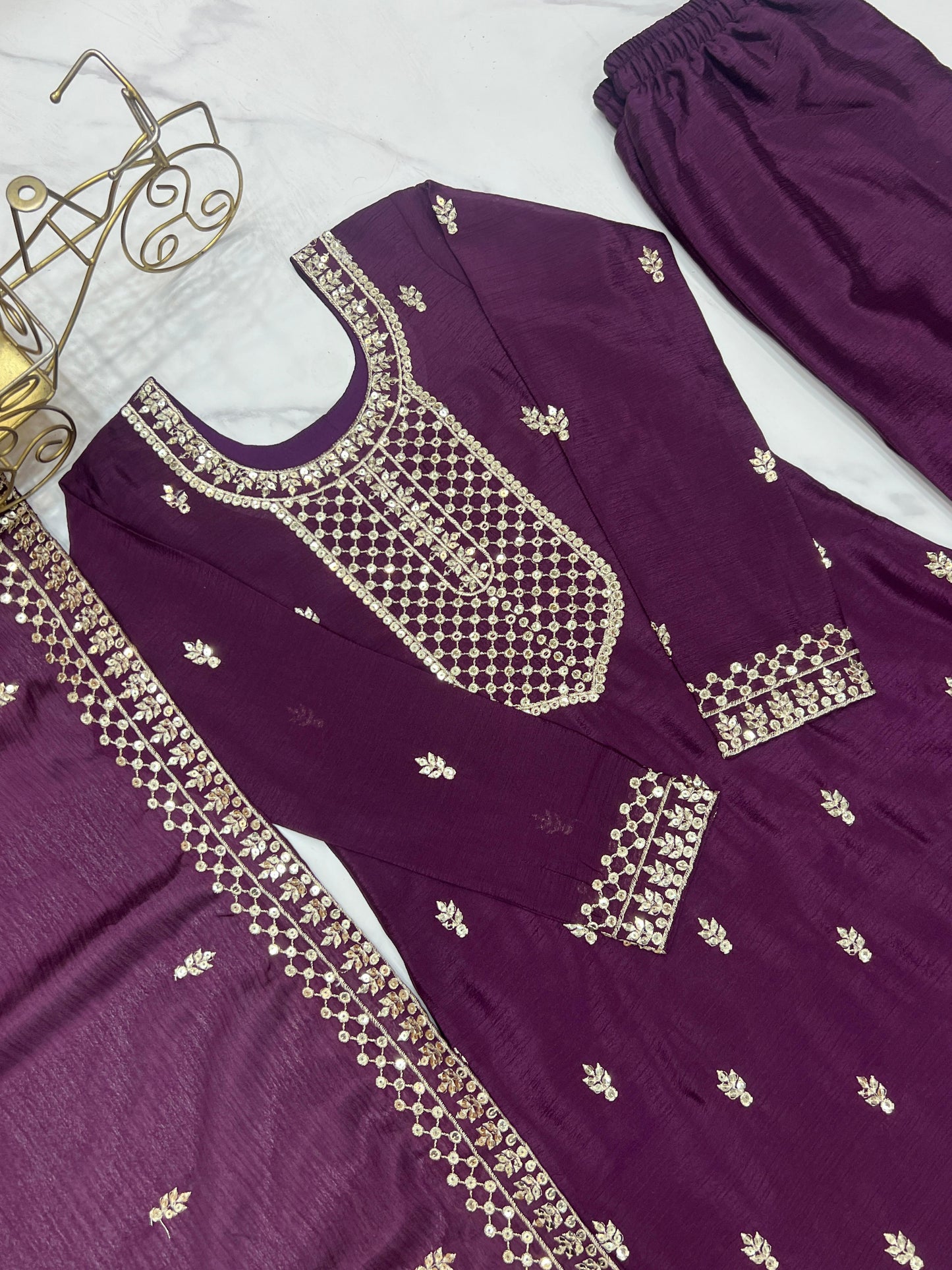 Wine Whisper β Elegant Embroidered Chinon Silk Straight Kurta Set with Dupatta