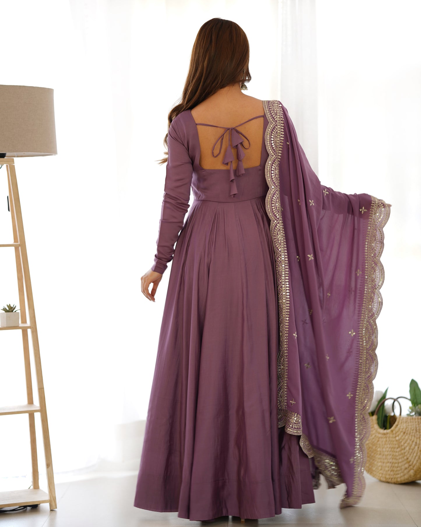 Mauve Pink Heavy pure Chanderi Romansilk 3pc Anarkali Gown Set