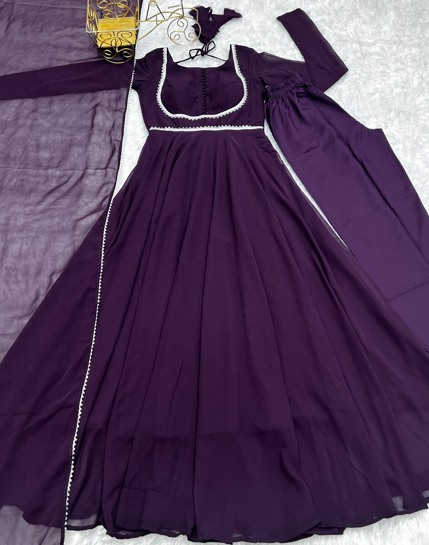 WINE COLOR SOFT GEORGETTE PREMIUM ANARKALI 3PC KURTA SET