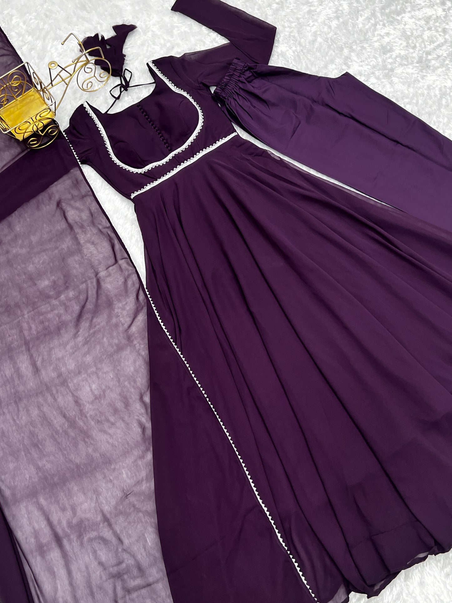 WINE COLOR SOFT GEORGETTE PREMIUM ANARKALI 3PC KURTA SET