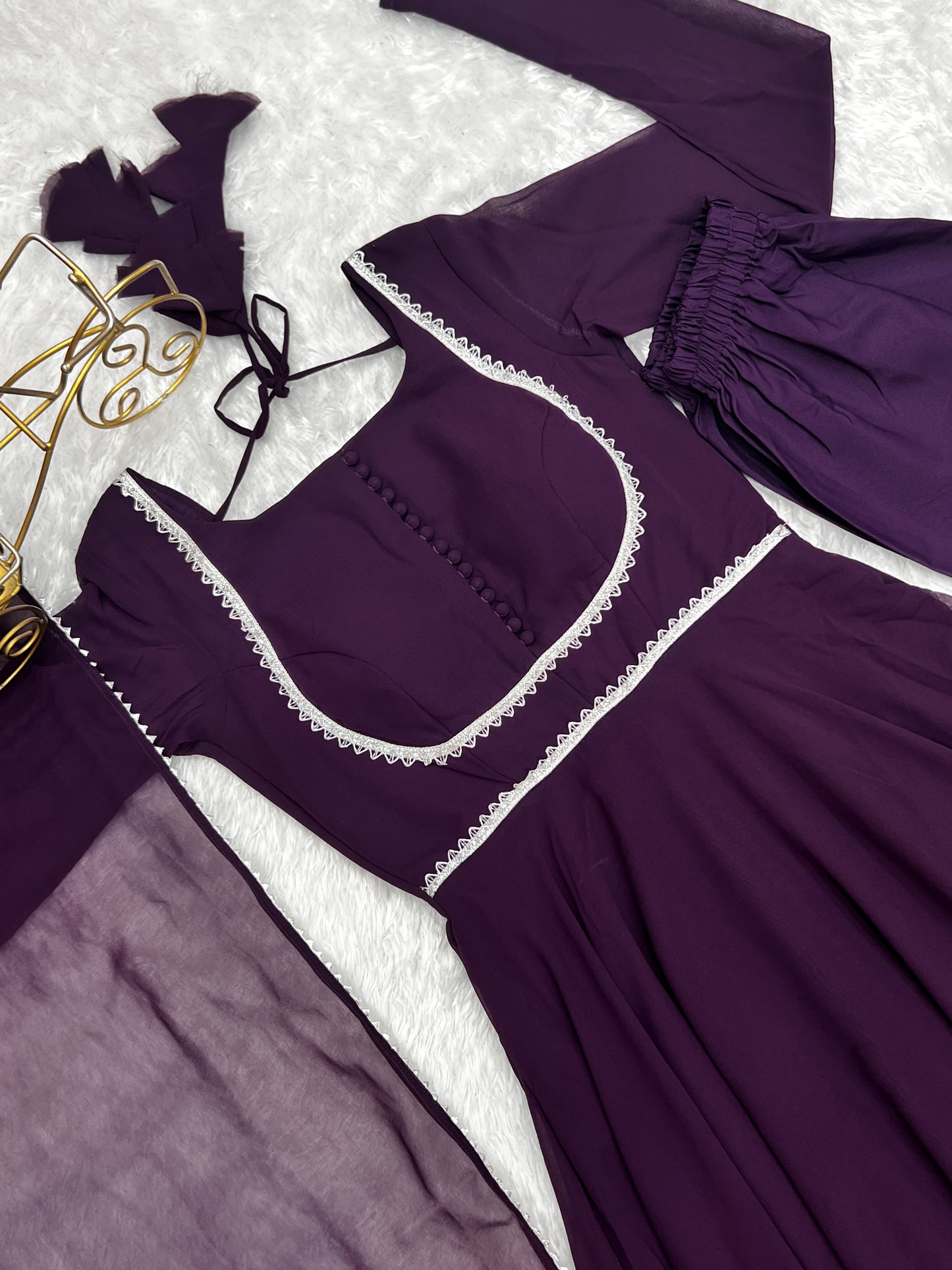 WINE COLOR SOFT GEORGETTE PREMIUM ANARKALI 3PC KURTA SET