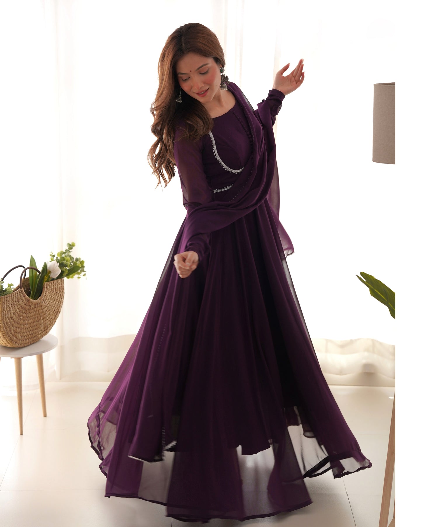 WINE COLOR SOFT GEORGETTE PREMIUM ANARKALI 3PC KURTA SET