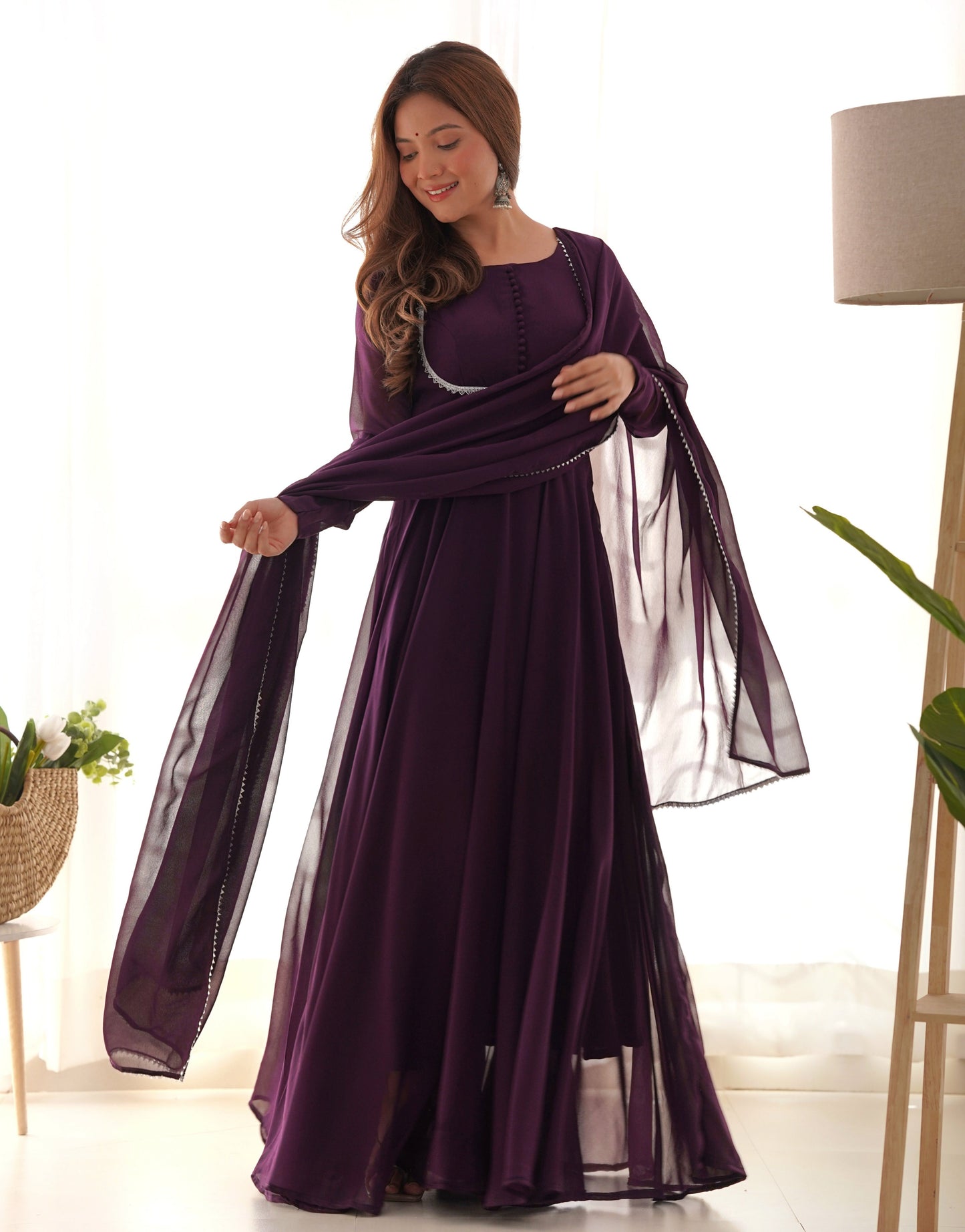 WINE COLOR SOFT GEORGETTE PREMIUM ANARKALI 3PC KURTA SET