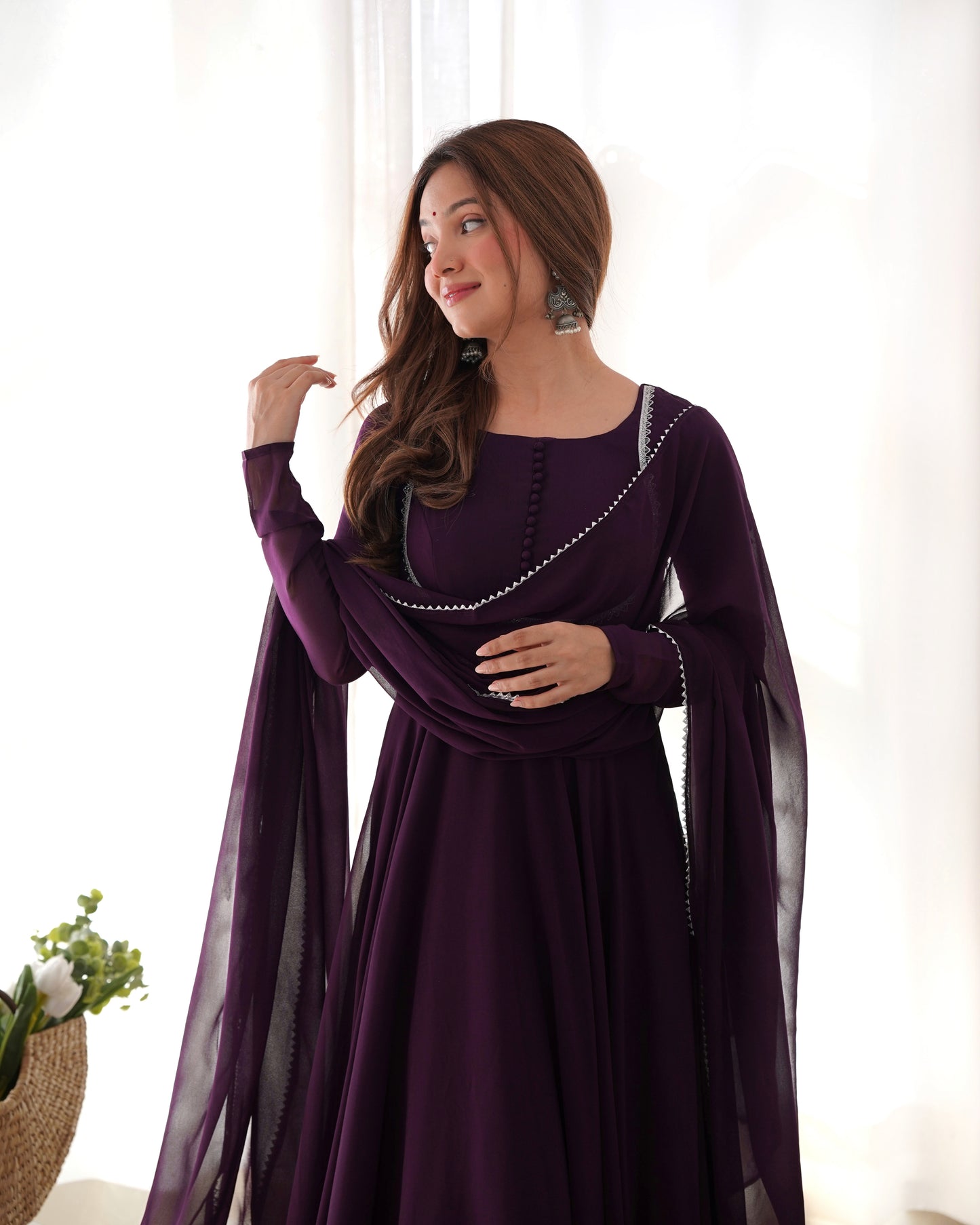WINE COLOR SOFT GEORGETTE PREMIUM ANARKALI 3PC KURTA SET