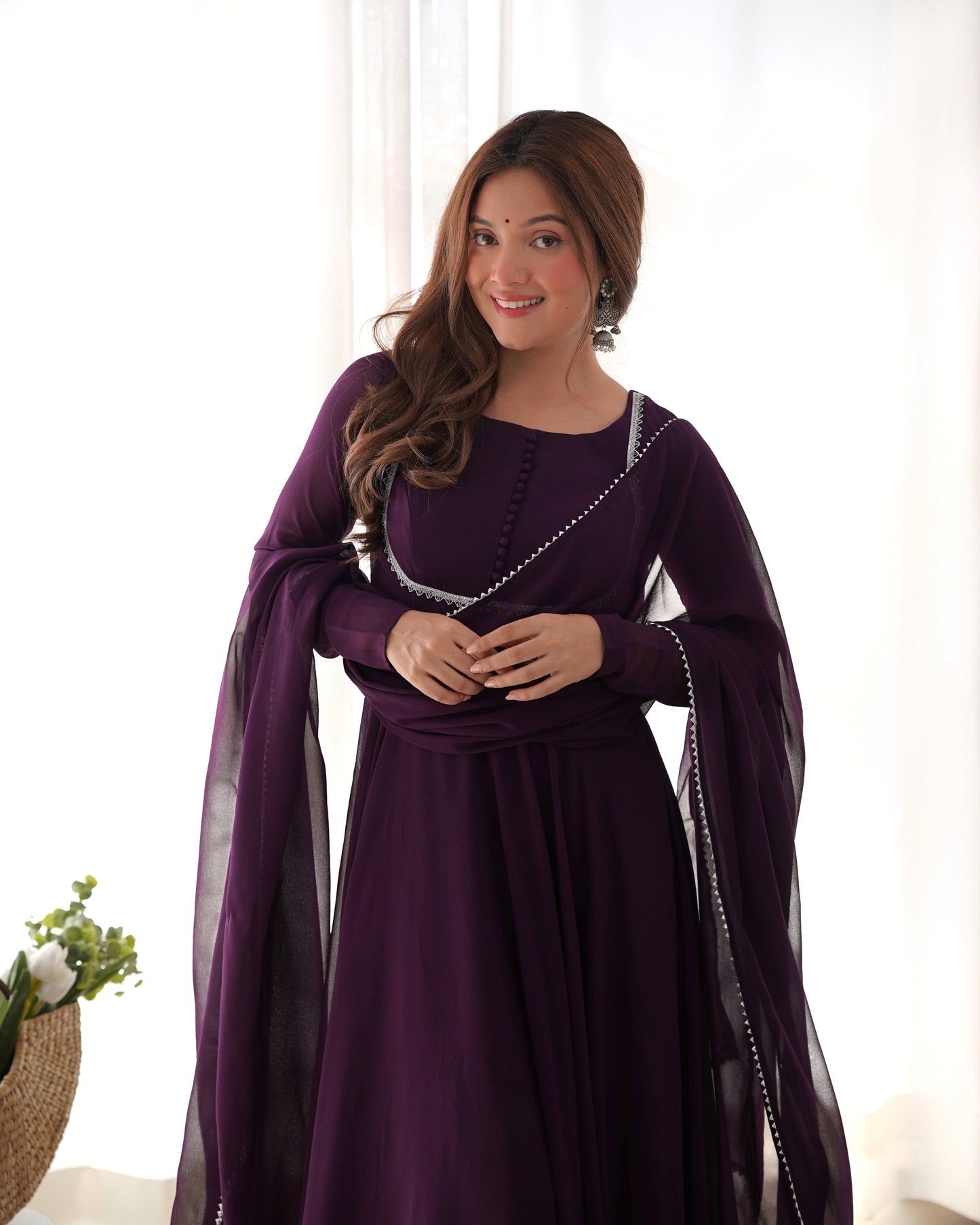 WINE COLOR SOFT GEORGETTE PREMIUM ANARKALI 3PC KURTA SET