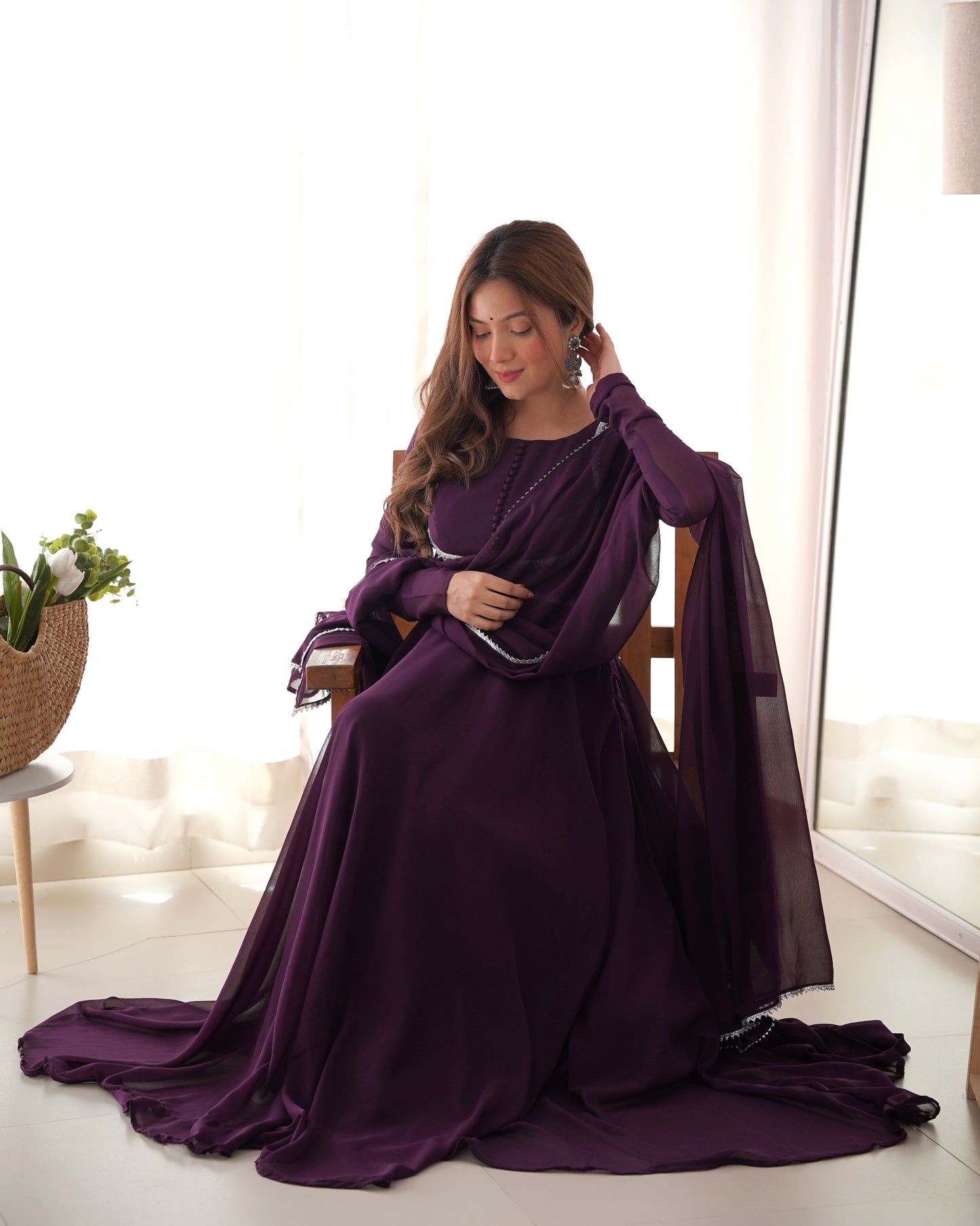 WINE COLOR SOFT GEORGETTE PREMIUM ANARKALI 3PC KURTA SET