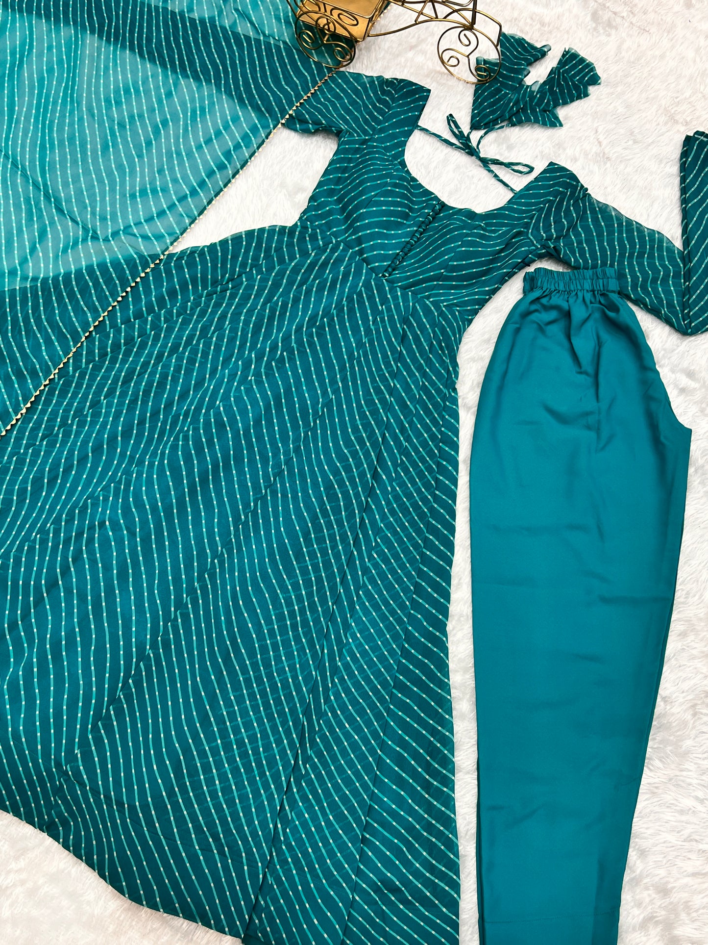 RAMA GREEN  LEHRIYA ANARKALI 3PC KURTA SET