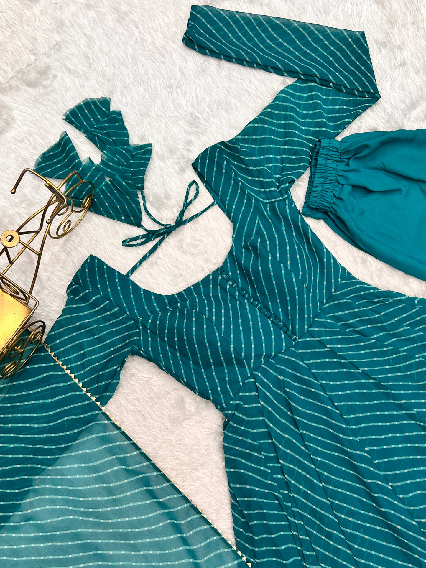 RAMA GREEN  LEHRIYA ANARKALI 3PC KURTA SET