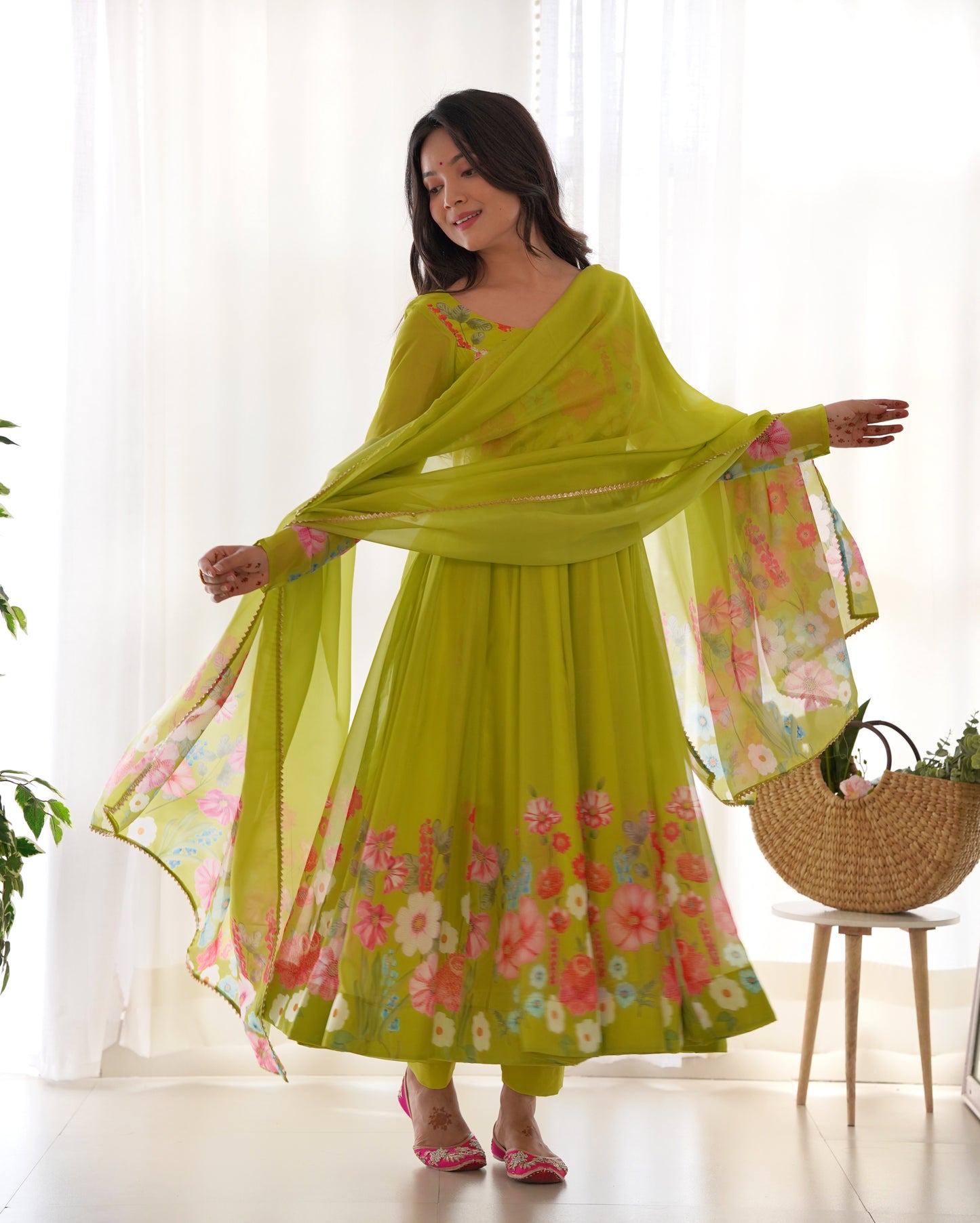 LIRIL COLOR FLORAL PRINT ORGANJA ANARKALI 3PC KURTA SET