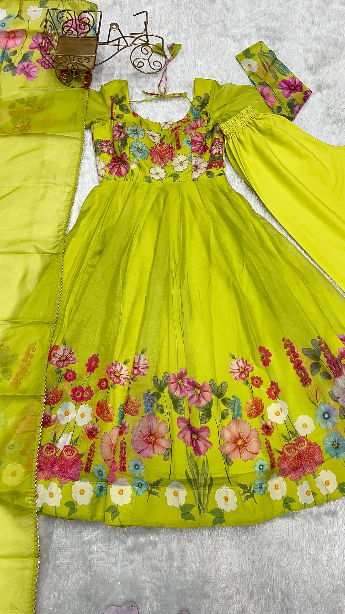 LIRIL COLOR FLORAL PRINT ORGANJA ANARKALI 3PC KURTA SET