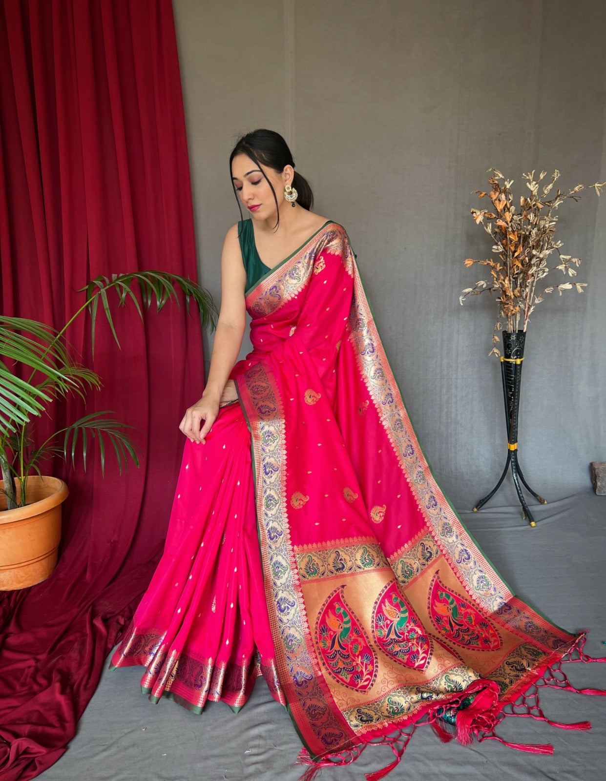 NAVY BLUE MEENA MOR PURE PAITHANI SILK SAREE
