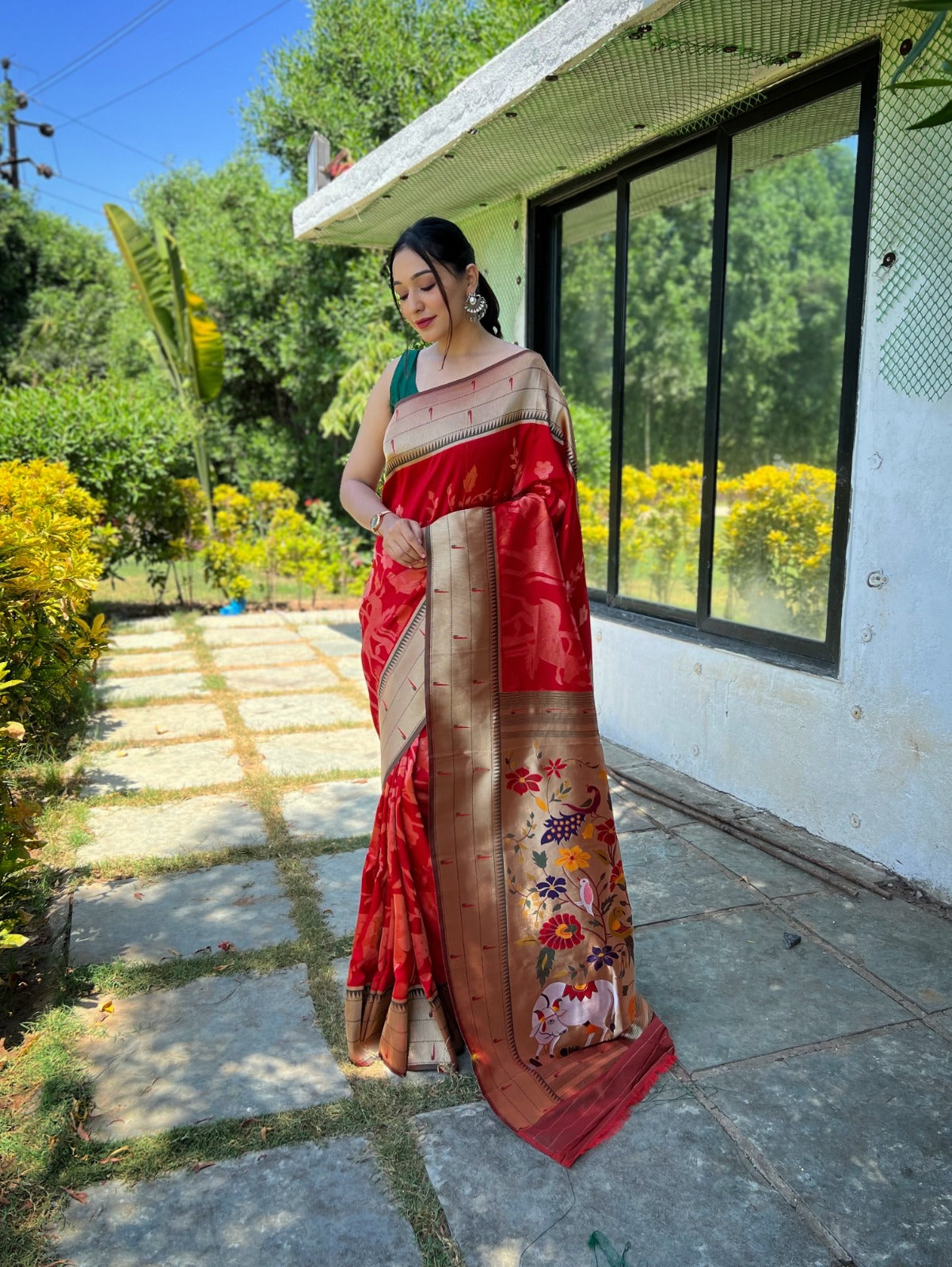 PURE SOFT PAITHANI SILK ORANGE COLOR SAREE
