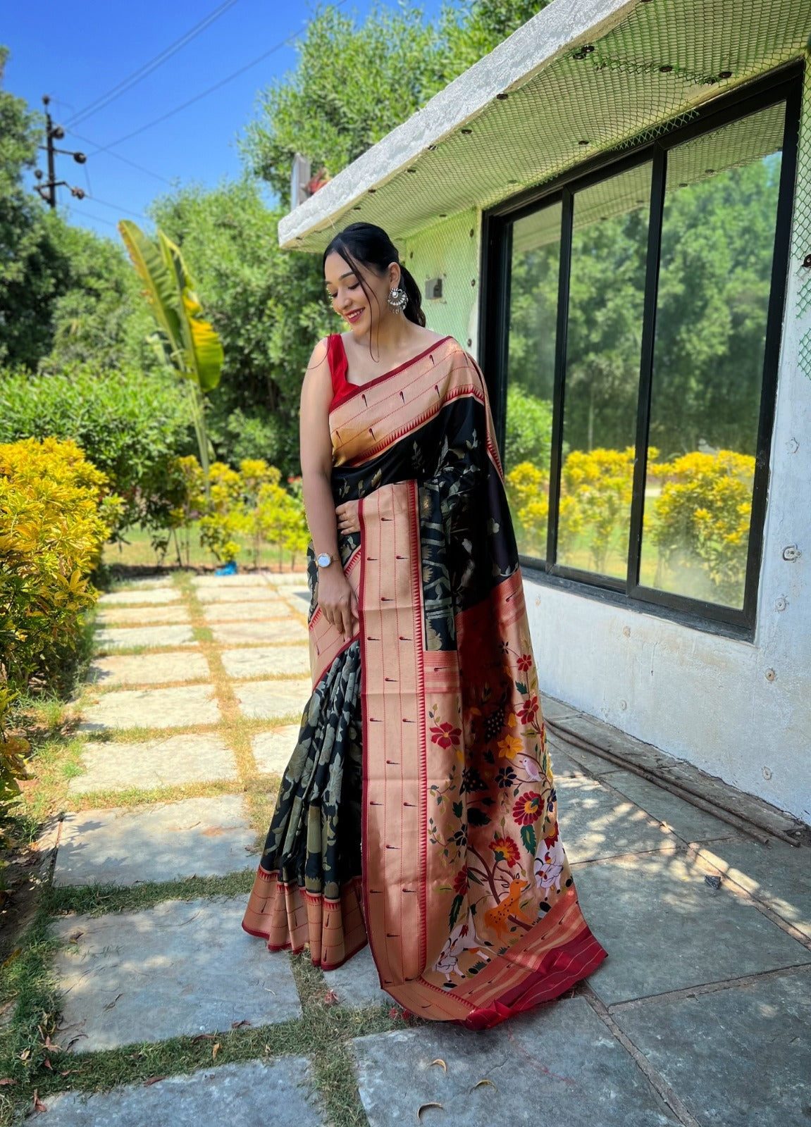 PURE SOFT PAITHANI SILK ORANGE COLOR SAREE