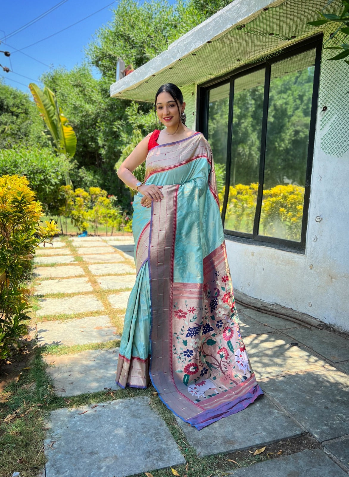 PURE SOFT PAITHANI SILK ORANGE COLOR SAREE