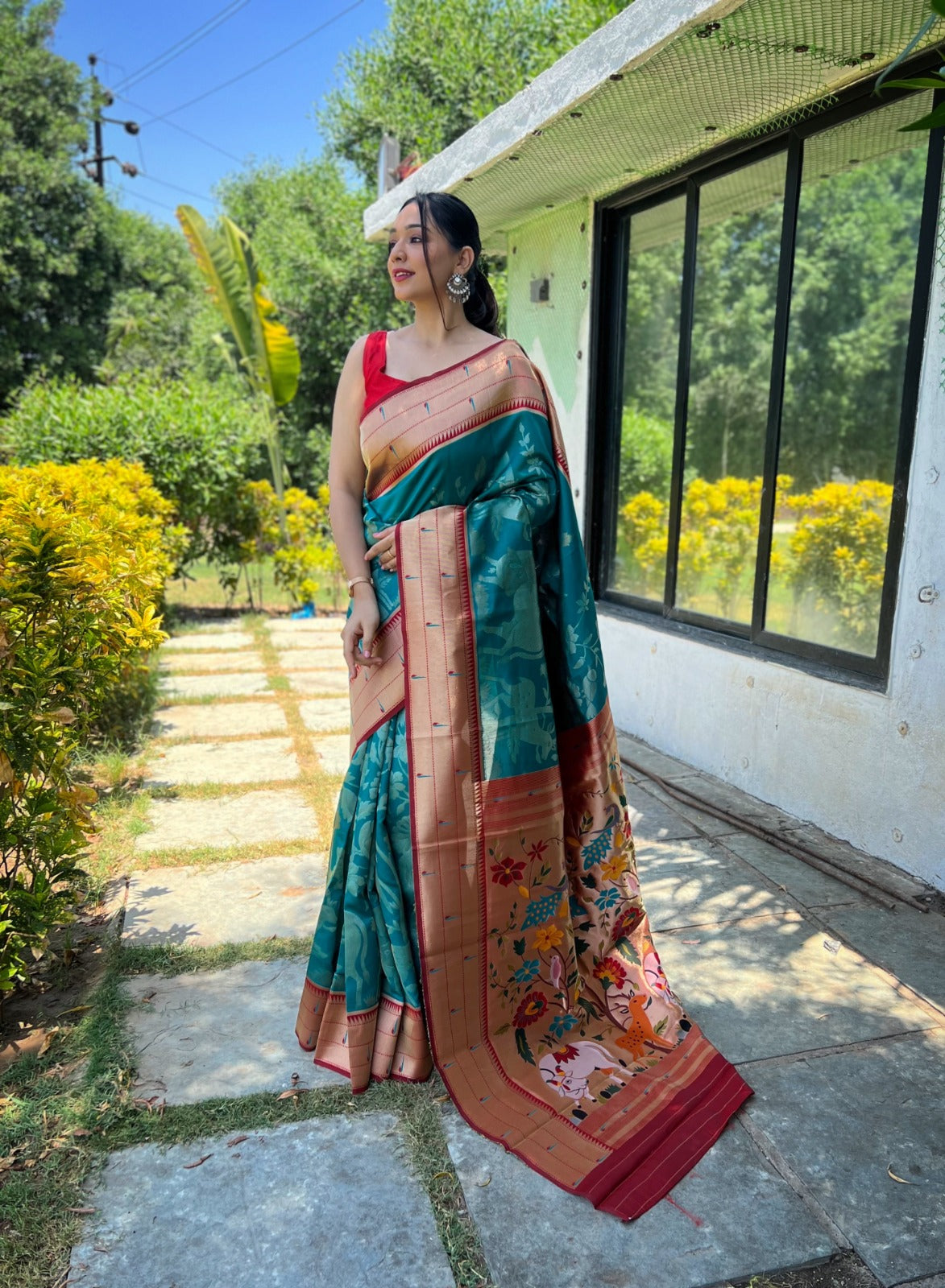 PURE SOFT PAITHANI SILK ORANGE COLOR SAREE