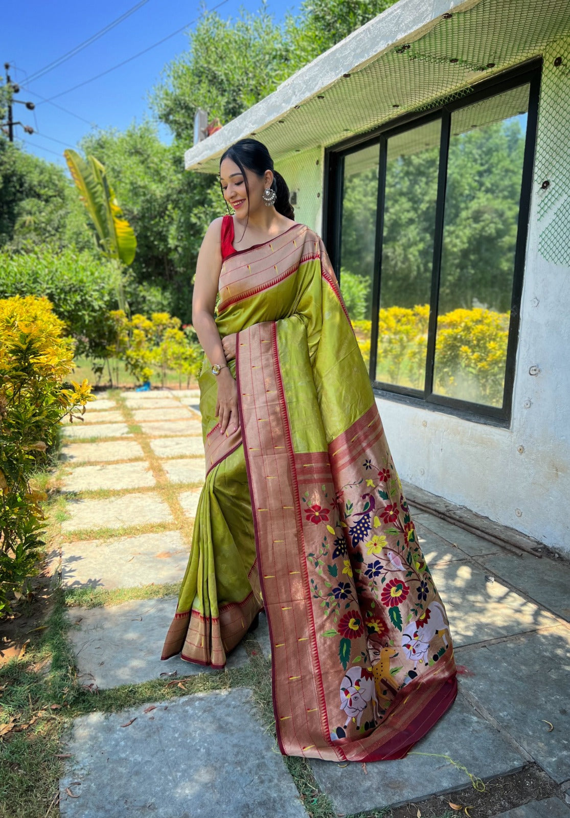 PURE SOFT PAITHANI SILK ORANGE COLOR SAREE