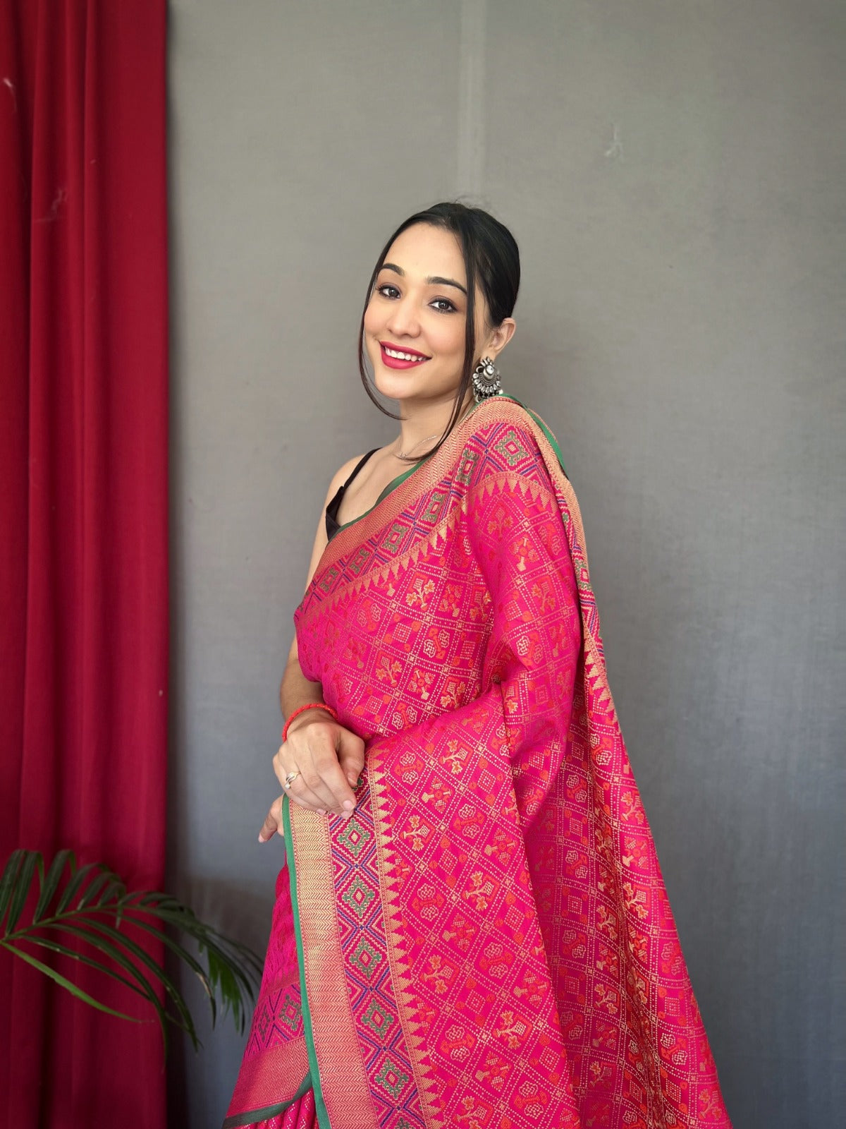 MEENAKARI WORK DEEP PINK COLOR PURE PATOLA SILK SAREE