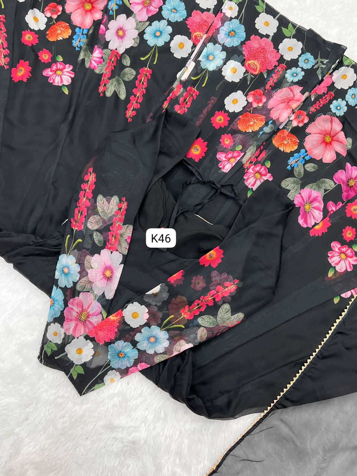 BLAK FLORAL PRINT WITH BADLA ZARI WORK ANARKALI 3PC KURTA SET