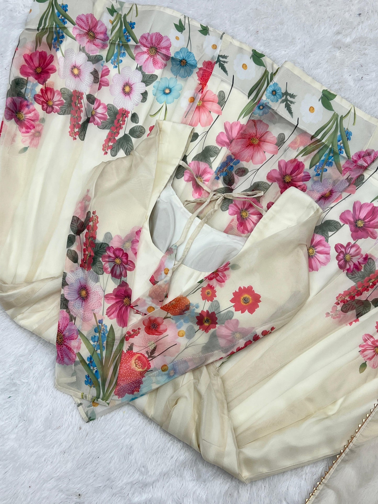 OFF WHITE FLORAL PRINT ORGANJA BADLA ZARI WORK ANARKALI 3PC KURTA SET