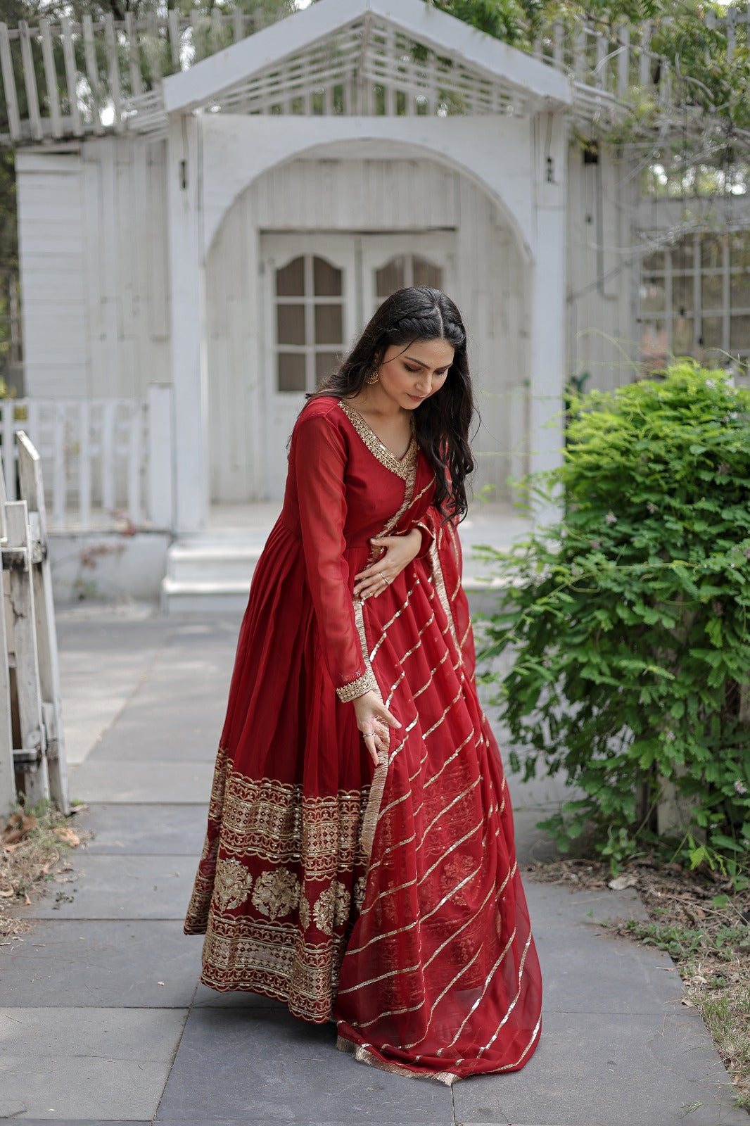 MAROON COLOR DESIGNER SPARKLING FULLY STITCHED ANARKALI GOWN WITH DUPATTA