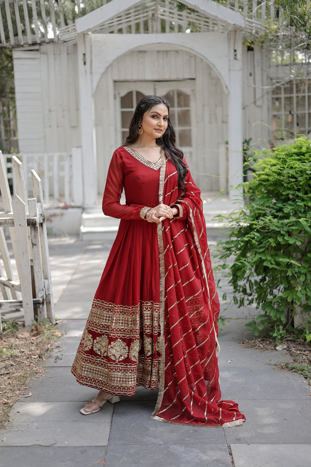 MAROON COLOR DESIGNER SPARKLING FULLY STITCHED ANARKALI GOWN WITH DUPATTA