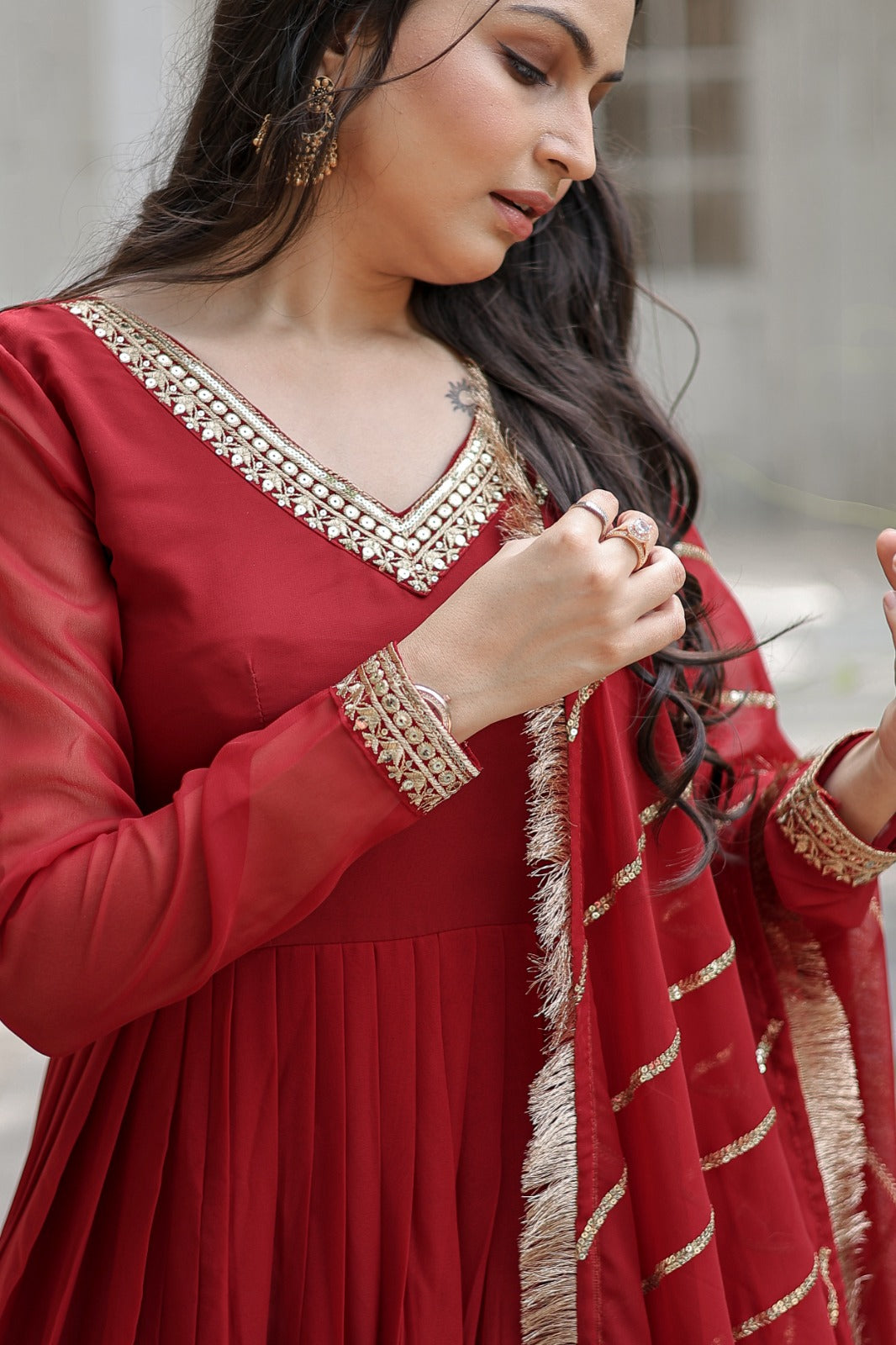 MAROON COLOR DESIGNER SPARKLING FULLY STITCHED ANARKALI GOWN WITH DUPATTA