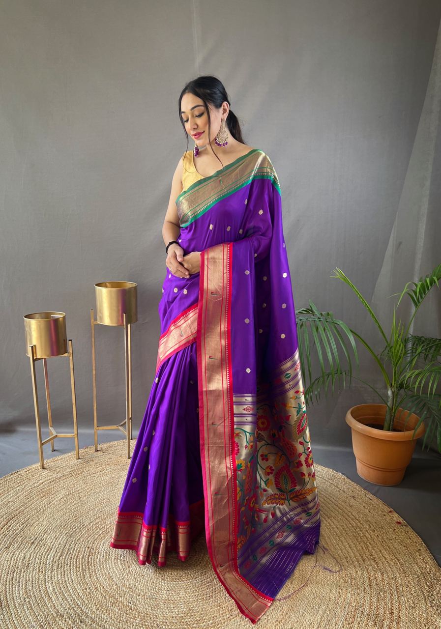 SKY BLUE COLOR GANGA JAMUNA COMBINATION WITH PAITHANI SILK SAREE
