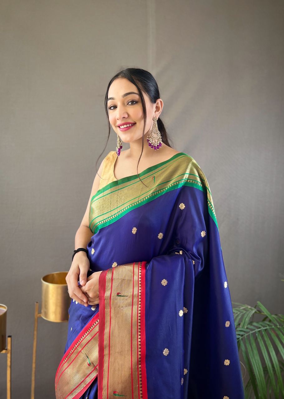 SKY BLUE COLOR GANGA JAMUNA COMBINATION WITH PAITHANI SILK SAREE