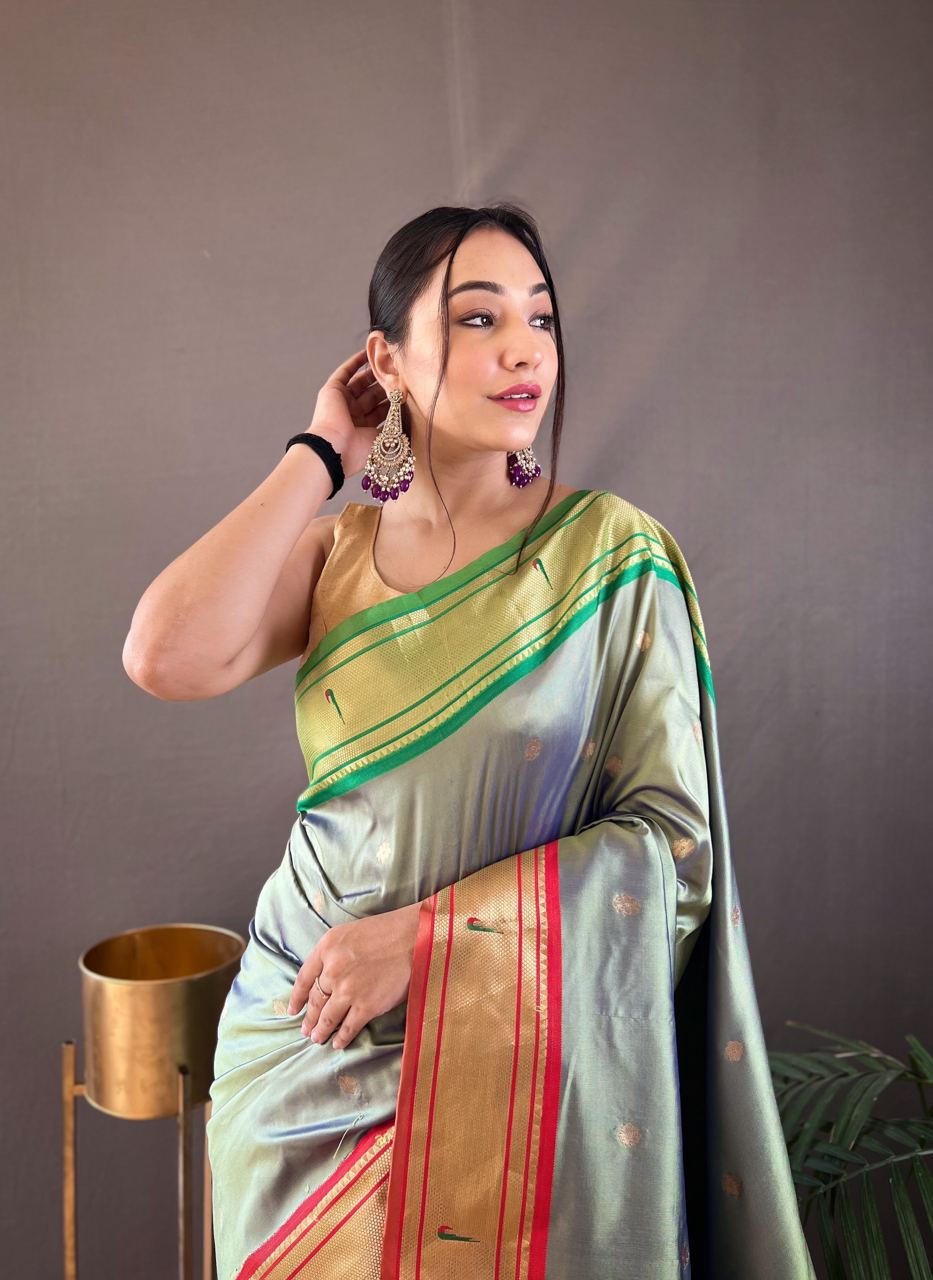 SKY BLUE COLOR GANGA JAMUNA COMBINATION WITH PAITHANI SILK SAREE