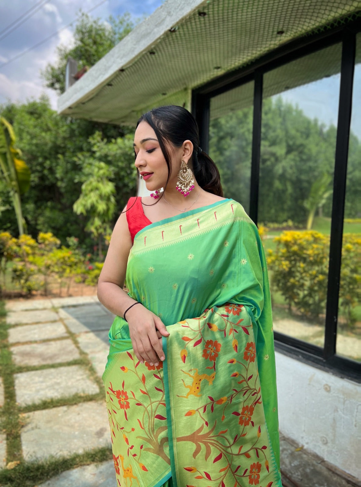 TRADITIONAL MAROON COLOR PURE PAITHANI SILK SAREE