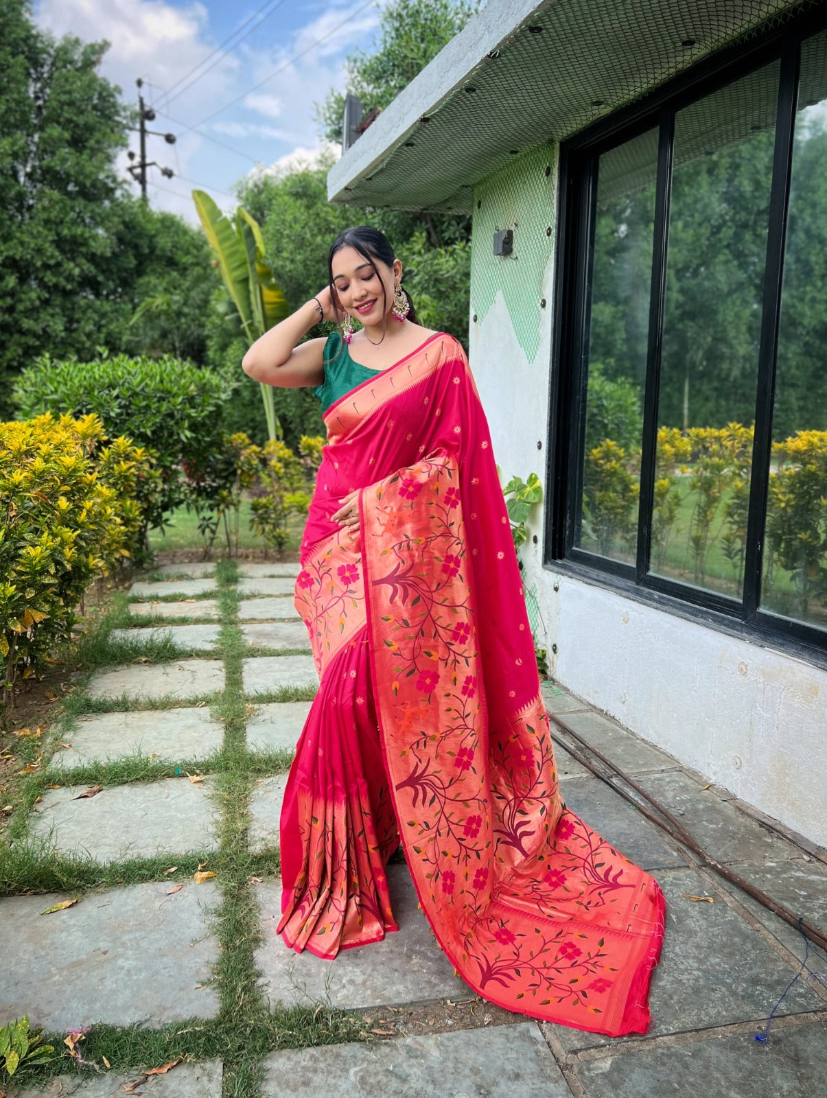 TRADITIONAL MAROON COLOR PURE PAITHANI SILK SAREE