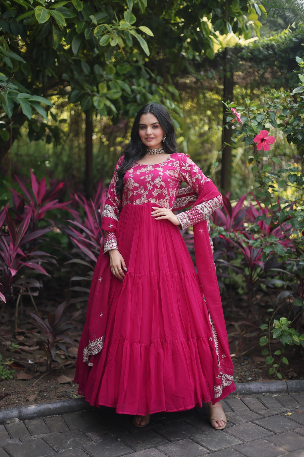 EMPRESS PURPLE JACQUARD VISCOSE WITH SOFT GEORGETTE ANARKALI GOWN WITTTH DUPATTA