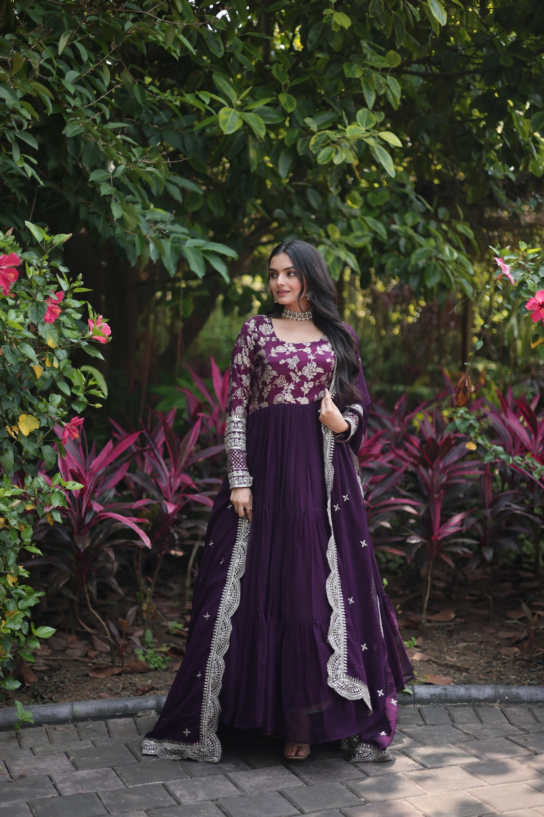 EMPRESS PURPLE JACQUARD VISCOSE WITH SOFT GEORGETTE ANARKALI GOWN WITTTH DUPATTA